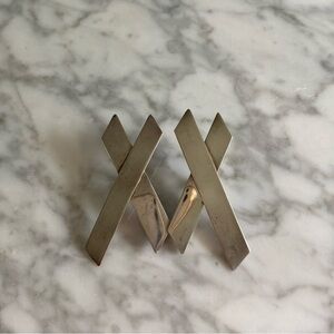 Vintage Sterling Silver Large Abstract Statement “X” Shaped Clip Earrings